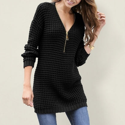 Pull-over femme en tricot avec décolleté en V et fermeture éclair haute Chic und Stil