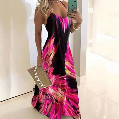 Robe maxi à bretelles pour femmes avec impression abstraite vivante Chic und Stil