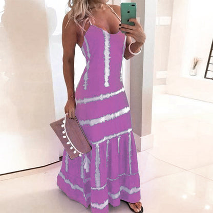 Robe maxi tie-dye pour femmes avec bretelles réglables Chic und Stil