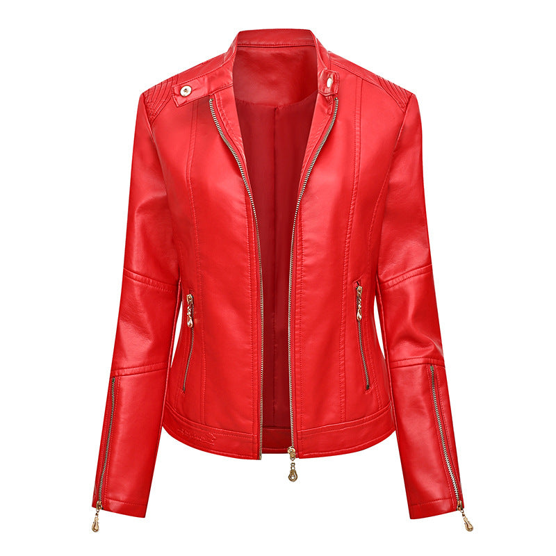 Asymmetrical zipper faux leather jacket for women Chic und Stil