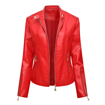 Asymmetrical zipper faux leather jacket for women Chic und Stil