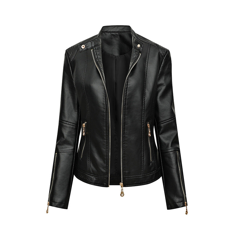 Asymmetrical zipper faux leather jacket for women Chic und Stil