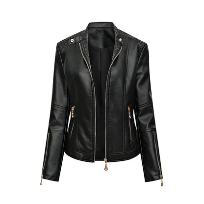 Asymmetrical zipper faux leather jacket for women Chic und Stil