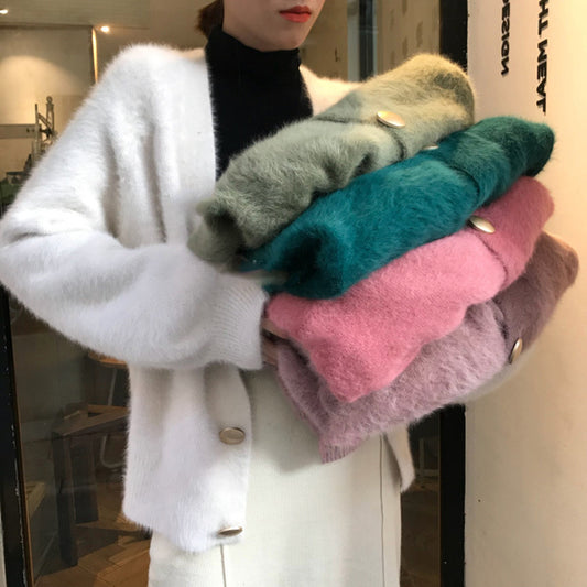 Dames Pull en maille pelucheuse avec détails de boutons Chic und Stil