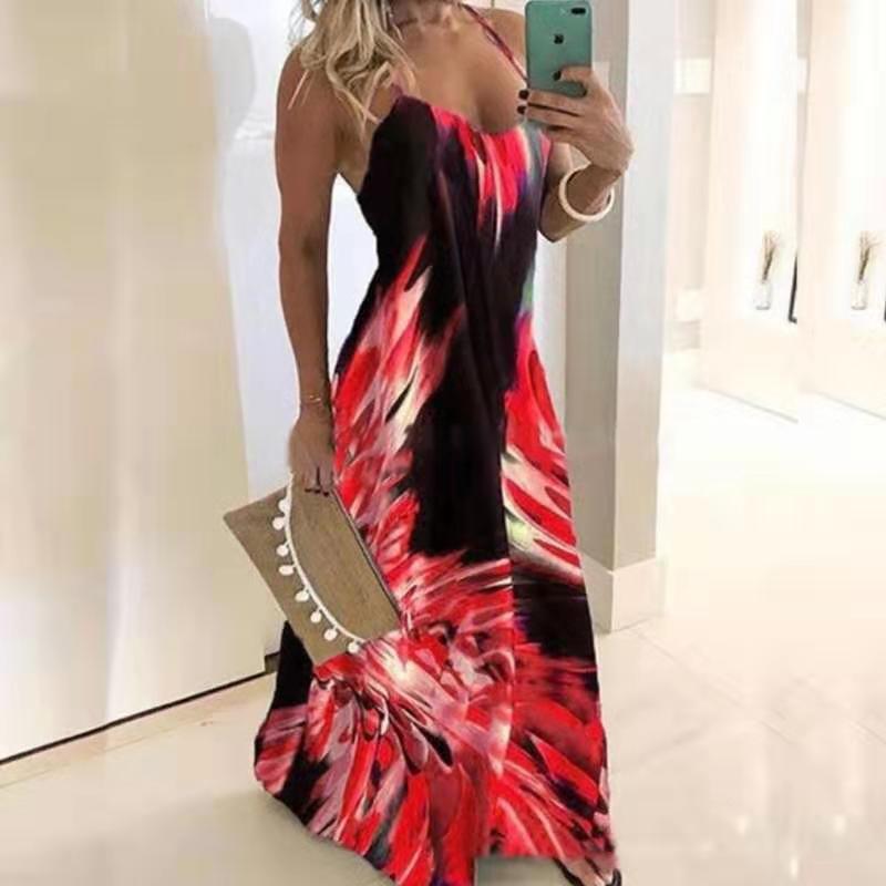 Robe maxi à bretelles pour femmes avec impression abstraite vivante Chic und Stil