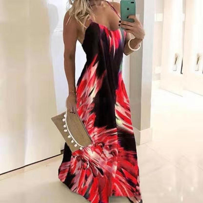 Robe maxi à bretelles pour femmes avec impression abstraite vivante Chic und Stil