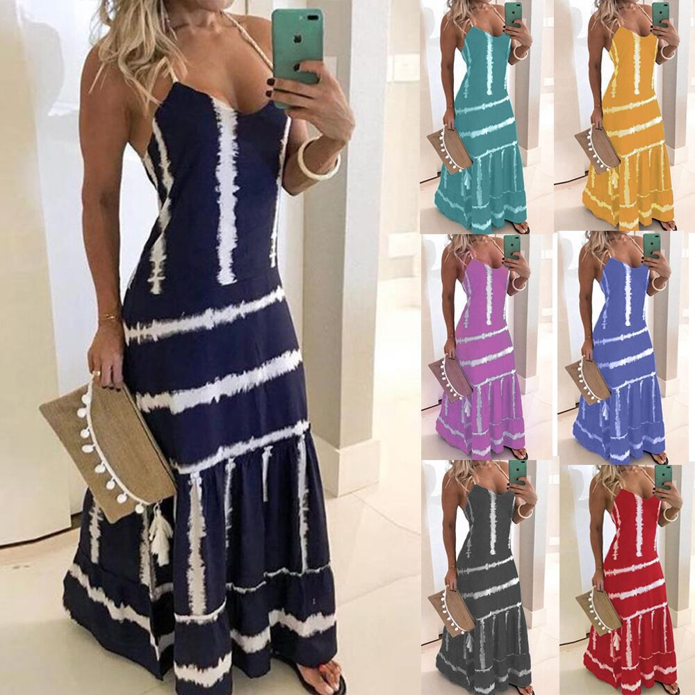 Robe maxi tie-dye pour femmes avec bretelles réglables Chic und Stil