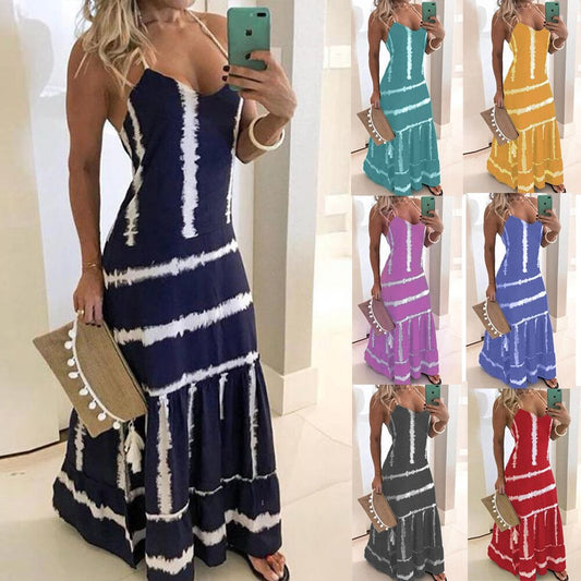 Robe maxi tie-dye pour femmes avec bretelles réglables Chic und Stil