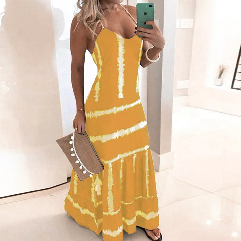 Robe maxi tie-dye pour femmes avec bretelles réglables Chic und Stil