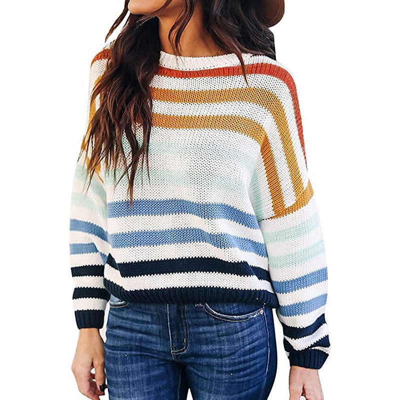 Pull en tricot rayé pour femmes avec coupe décontractée et manches larges Chic und Stil