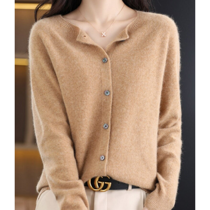 Chic und Stil | Women's Cardigan with O-Neck Made of 100% Pure Merino Wool, Cashmere Sweater