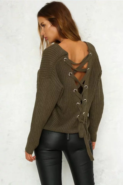 Pull femme décontracté avec décolleté en V profond et design croisé Chic und Stil