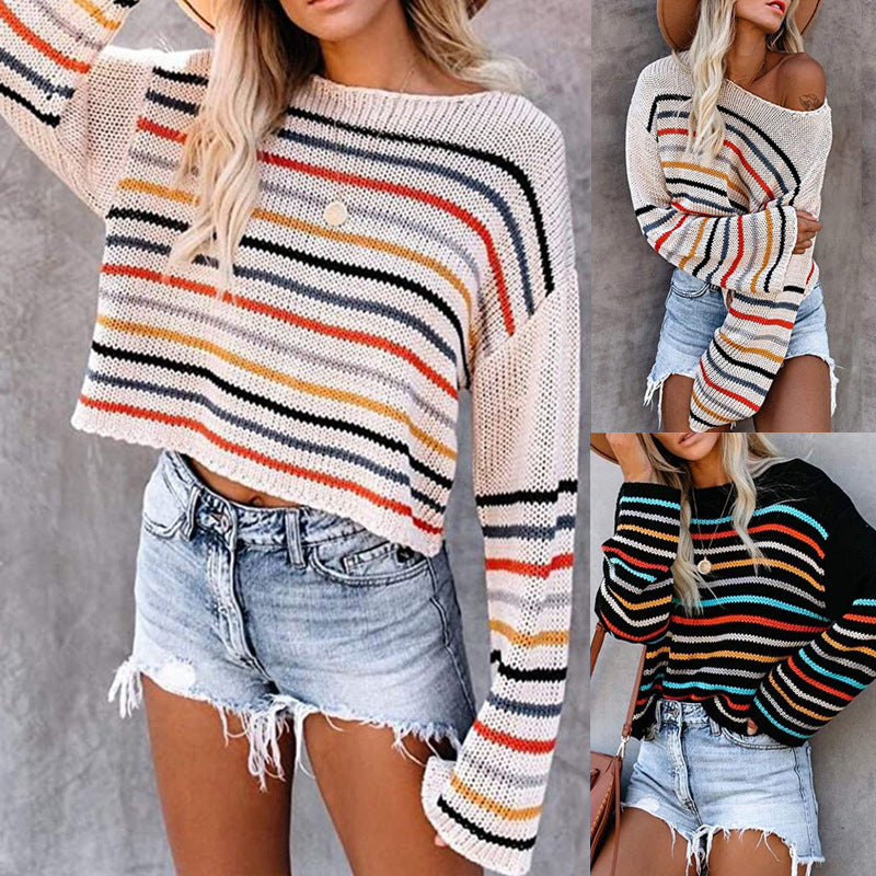 Pull et haut en tricot pour femmes avec motif rayé coloré Chic und Stil