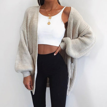 Cardigan en maille épaisse décontracté pour femmes avec des manches volumineuses Chic und Stil