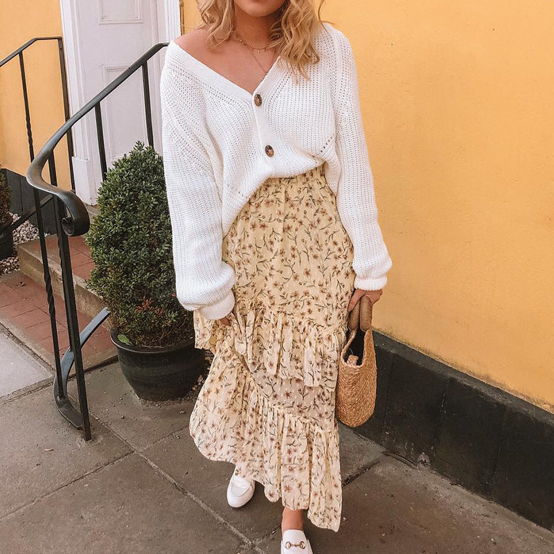 Dames Gros tricot Cardigan avec décolleté en V décontracté et grands boutons Chic und Stil