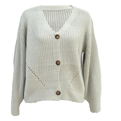 Dames Gros tricot Cardigan avec décolleté en V décontracté et grands boutons Chic und Stil