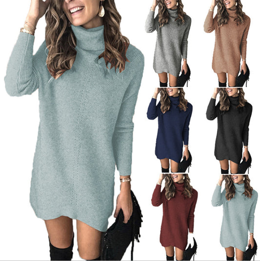 Robe-Sweater Hobo pour femmes avec col haut et texture côtelée Chic und Stil