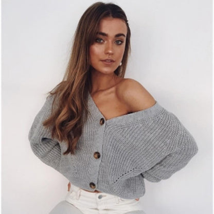 Dames Gros Maille Cardigan avec Décolleté en V et Boutons en Bois Chic und Stil