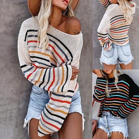 Pull et haut en tricot pour femmes avec motif rayé coloré Chic und Stil