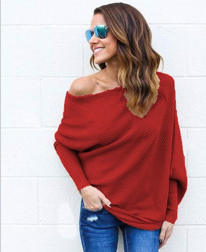 Dames Off-Shoulder Tricot Pullover avec coupe décontractée et structure côtelée Chic und Stil