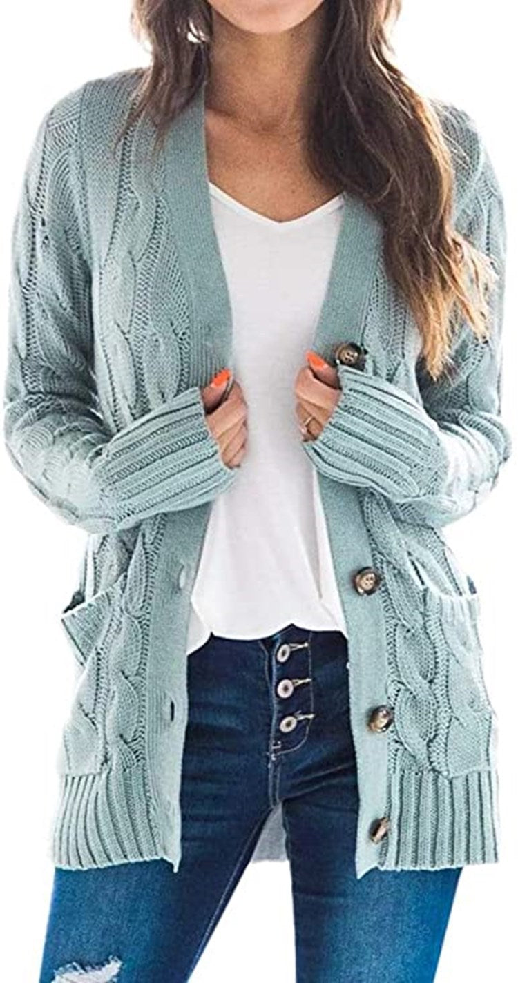 Dames Gros Tricot Cardigan avec design de tresses moderne et poches pratiques Chic und Stil