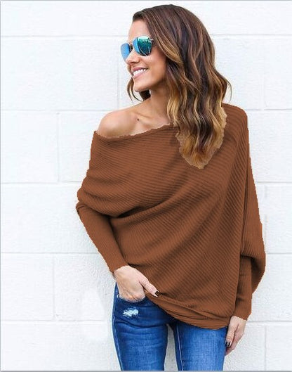 Dames Off-Shoulder Tricot Pullover avec coupe décontractée et structure côtelée Chic und Stil
