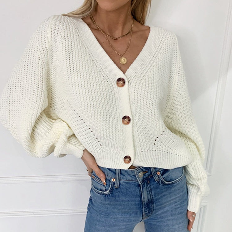 Dames gros tricot cardigan avec décolleté en V profond et détails de boutons décoratifs Chic und Stil