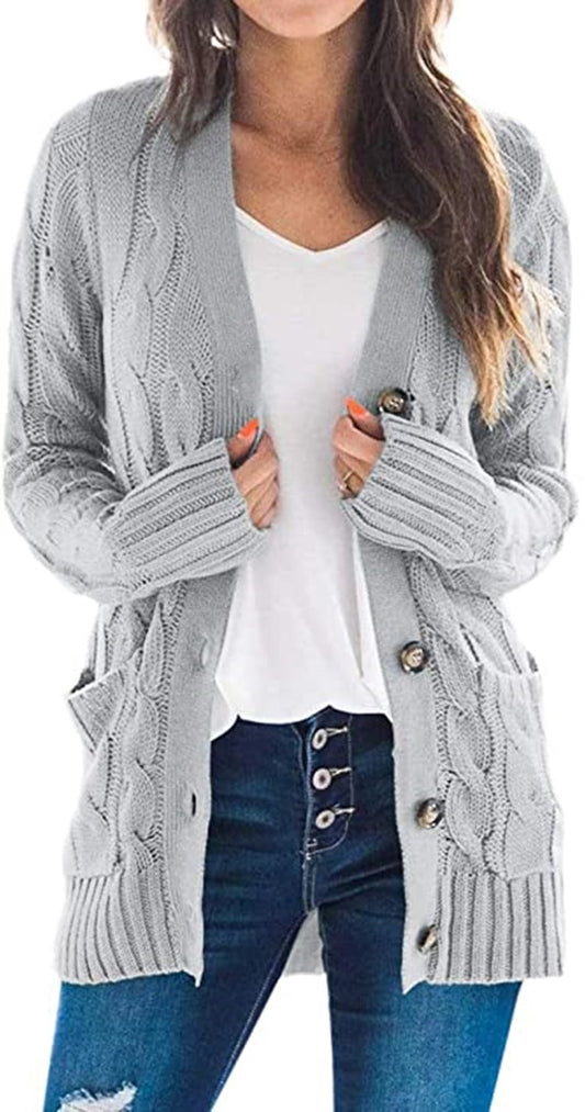Cardigan en grosse maille pour dames avec un motif torsadé décoratif et des poches pratiques Chic und Stil