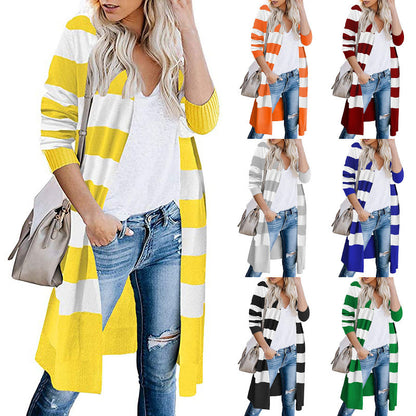 Cardigan long pour femmes avec motif rayé et devant ouvert Chic und Stil