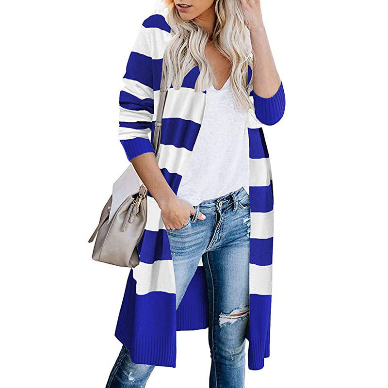 Cardigan long pour femmes avec motif rayé et devant ouvert Chic und Stil