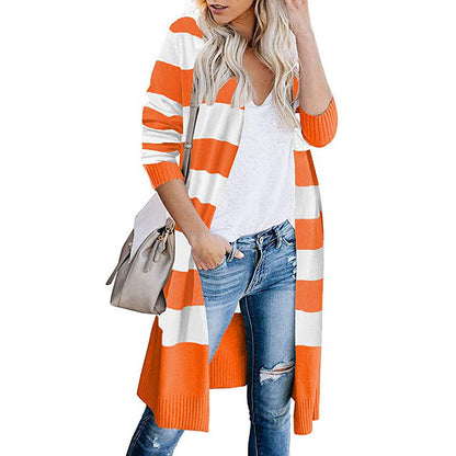 Cardigan long pour femmes avec motif rayé et devant ouvert Chic und Stil