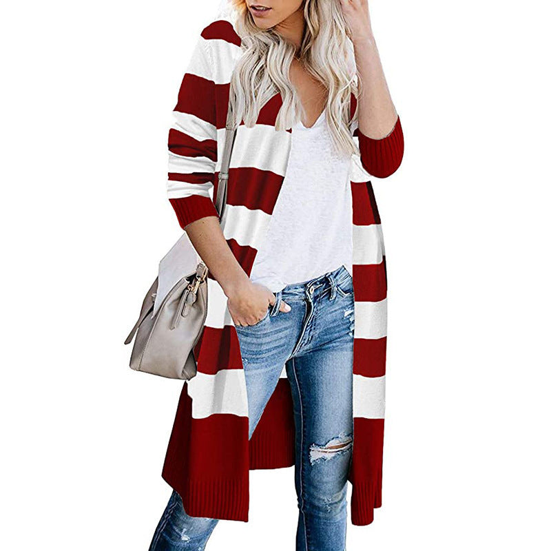 Cardigan long pour femmes avec motif rayé et devant ouvert Chic und Stil