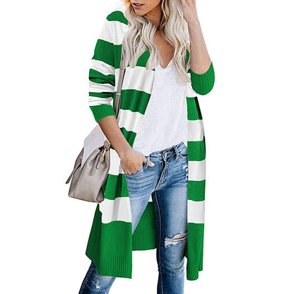 Cardigan long pour femmes avec motif rayé et devant ouvert Chic und Stil
