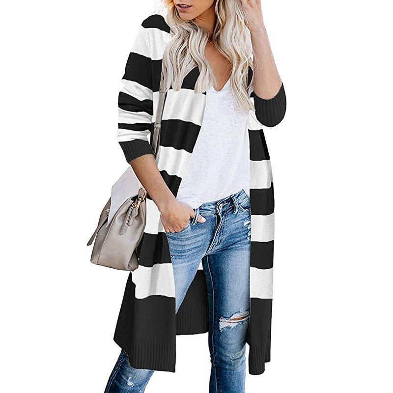 Cardigan long pour femmes avec motif rayé et devant ouvert Chic und Stil
