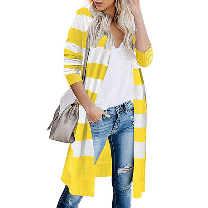 Cardigan long pour femmes avec motif rayé et devant ouvert Chic und Stil