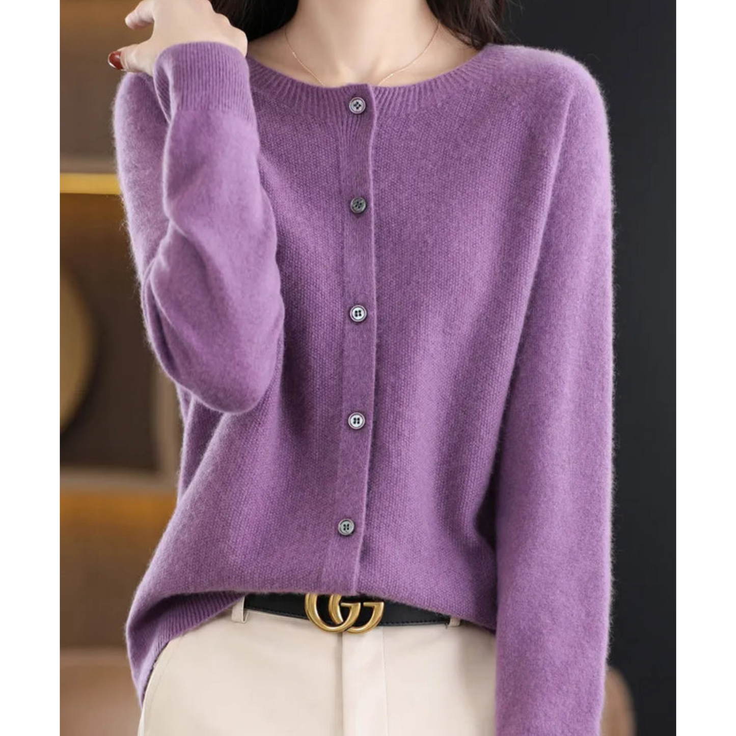 Chic und Stil Femmes Cardigan Col Ronde Pull