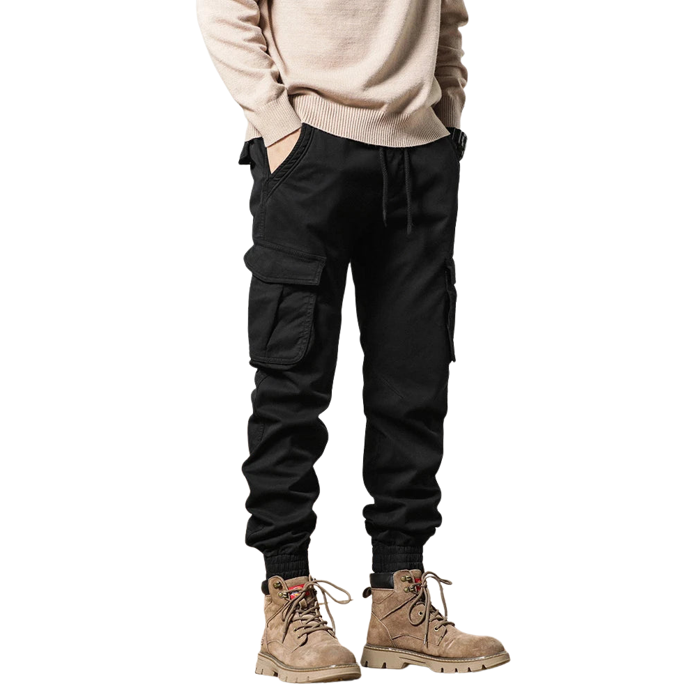 Chic und Stil | Men's winter cargo pants with fleece lining - Slim fit and elastic waistband