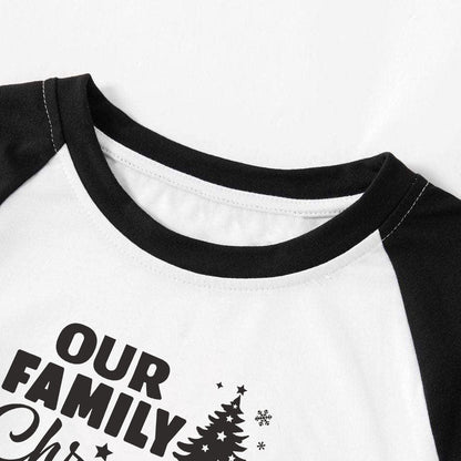 Chic und Stil | Christmas Tree & "Create memories together 2024" Black sleeve tops with contrast patterns and pajama sets with black and green plaid pants for family gatherings with dog bandana