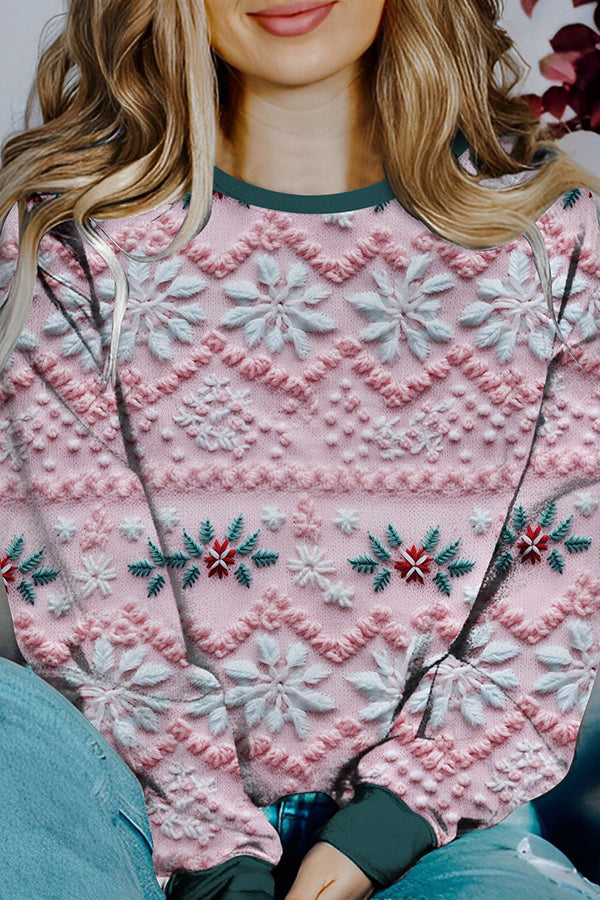 Chic und Stil | Printed Christmas Contrast Color Long Sleeve Pullover Sweatshirt