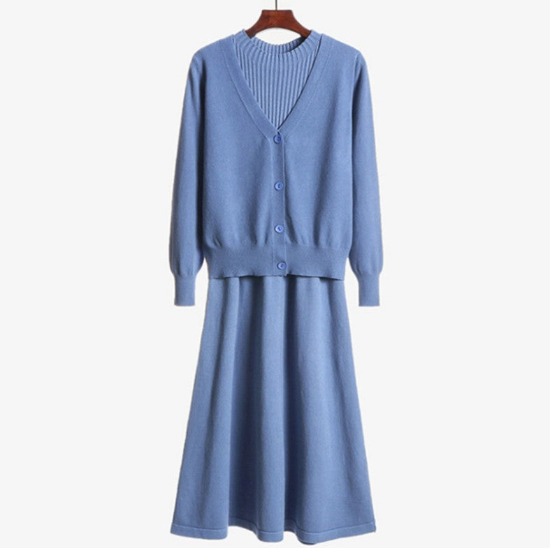 Robe en tricot pour femmes avec cardigan assorti et structure à côtes Chic und Stil