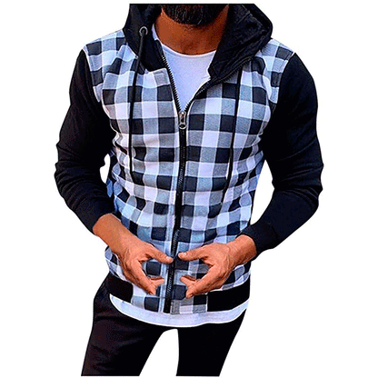 Veste à capuche à motifs carreaux mode pour hommes avec fermeture éclair fonctionnelle et manches contrastantes Chic und Stil