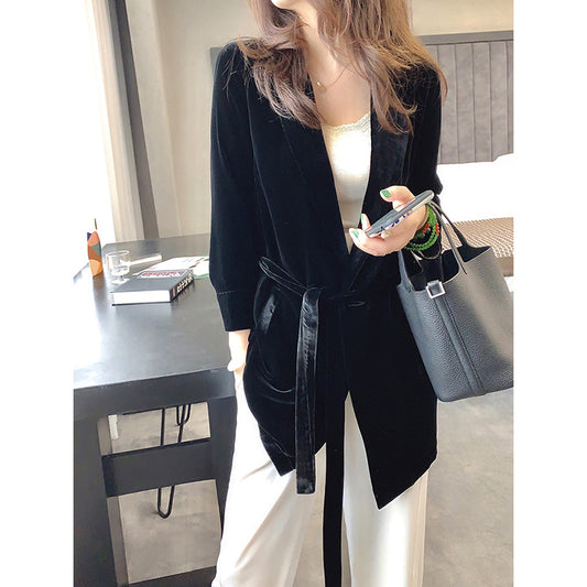 Blazer enveloppant en velours luxueux pour femmes Chic und Stil