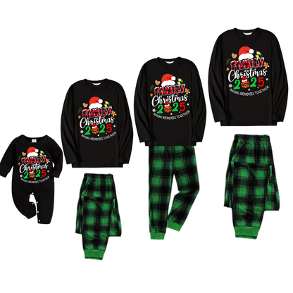Chic und Stil | "Shared Memories Christmas 2025" Print Black and Green Checked Pants Family Matching Pajamas