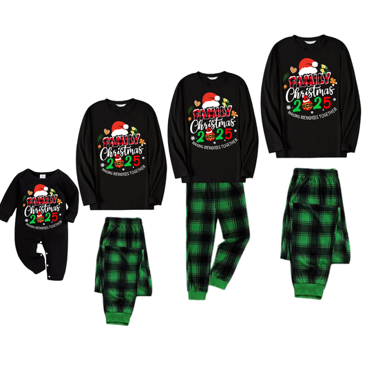 Chic und Stil | "Shared Memories Christmas 2025" Print Black and Green Checked Pants Family Matching Pajamas