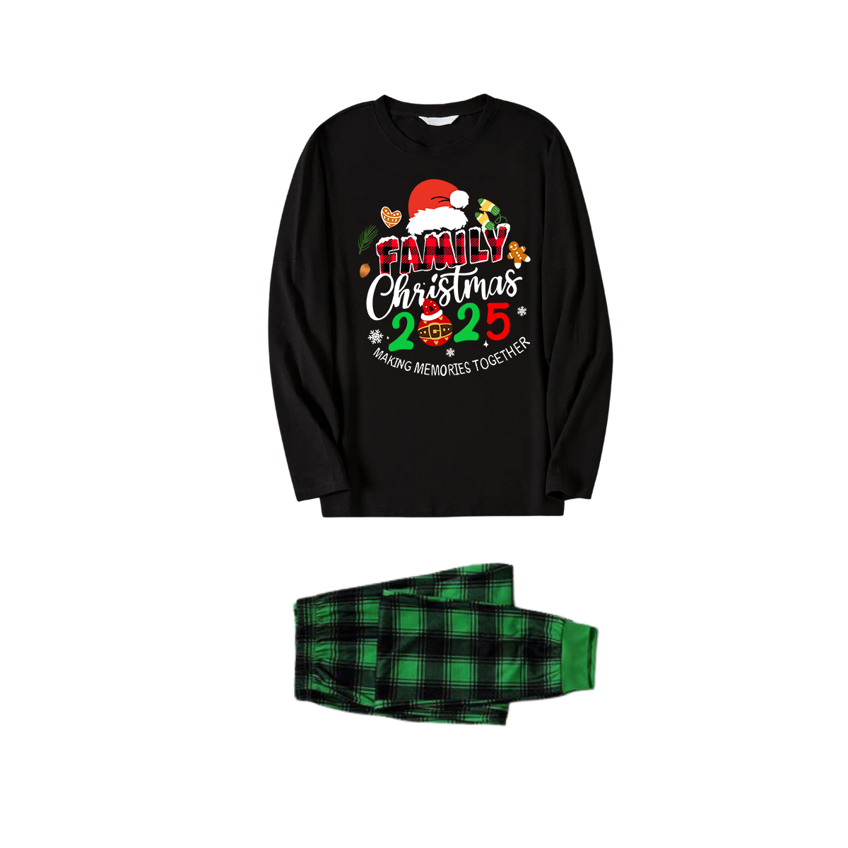 Chic und Stil | "Shared Memories Christmas 2025" Print Black and Green Checked Pants Family Matching Pajamas