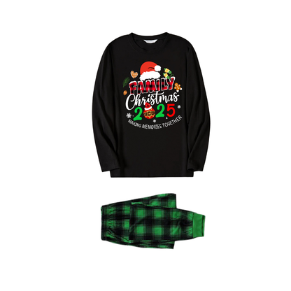 Chic und Stil | "Shared Memories Christmas 2025" Print Black and Green Checked Pants Family Matching Pajamas