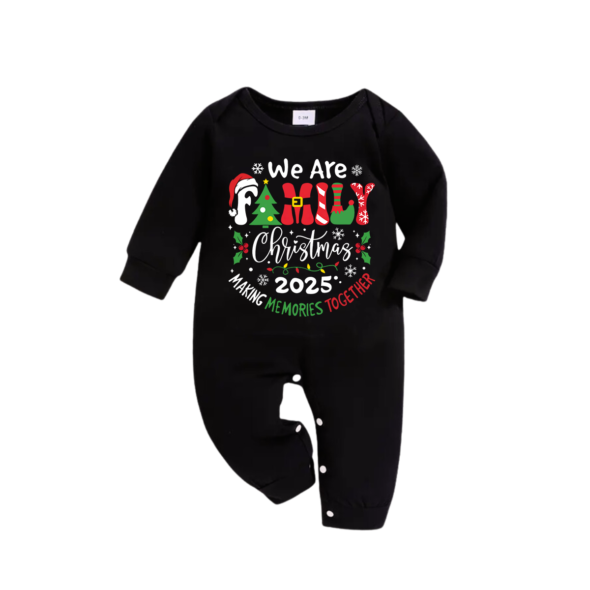 Chic und Stil | "We are family" 2025 Christmas wreath - Black long sleeve shirt with black and green checkered pants family matching pajamas
