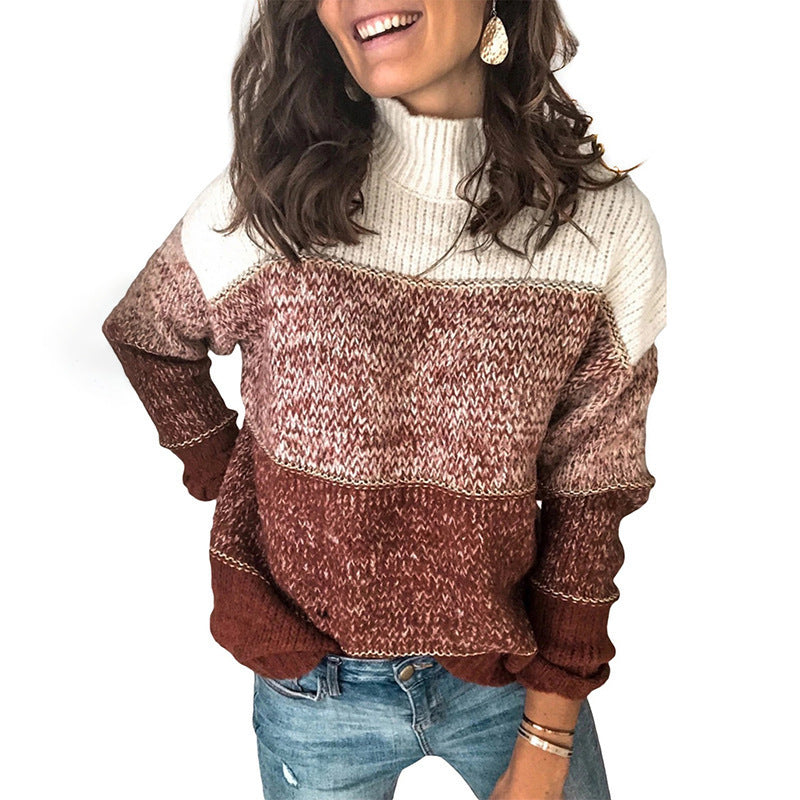 Pull pour femmes en tricot épais avec col haut et motif multicolore Chic und Stil