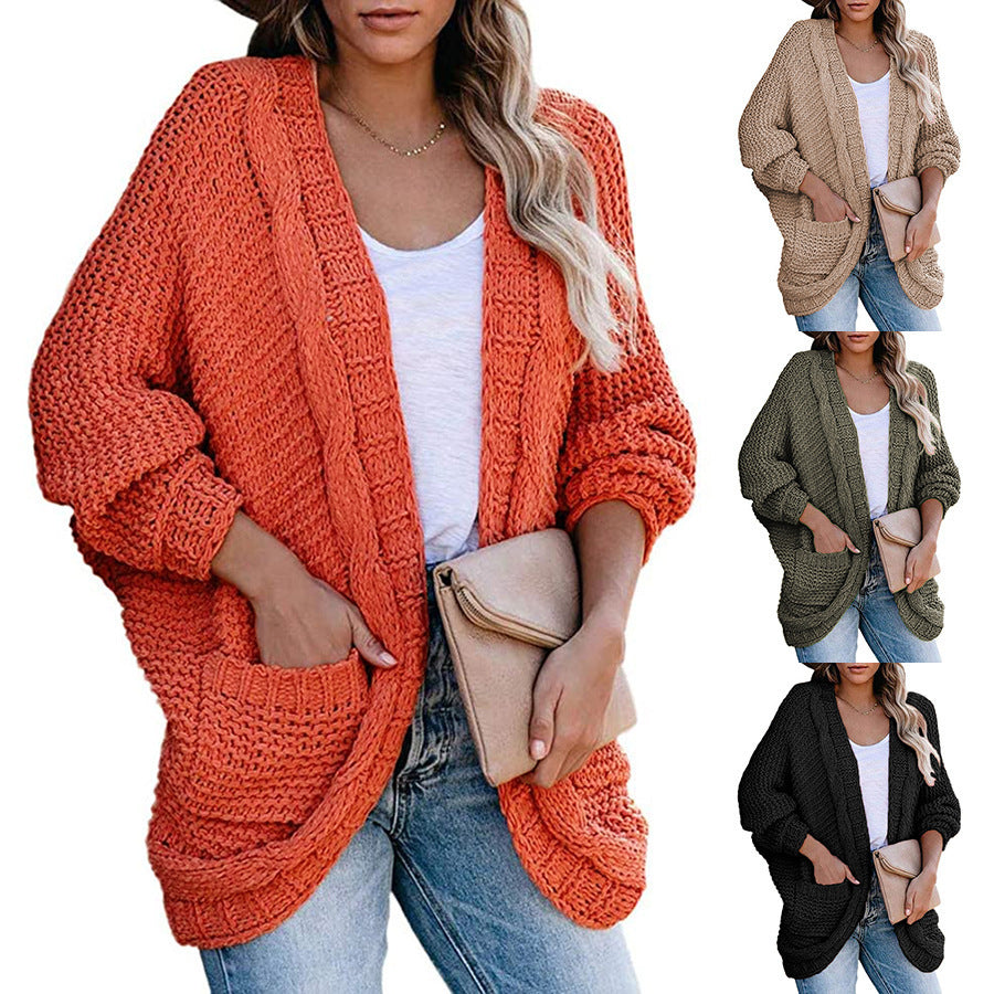 Dames gros tricot cardigan avec manches ouvertes et poches spacieuses Chic und Stil