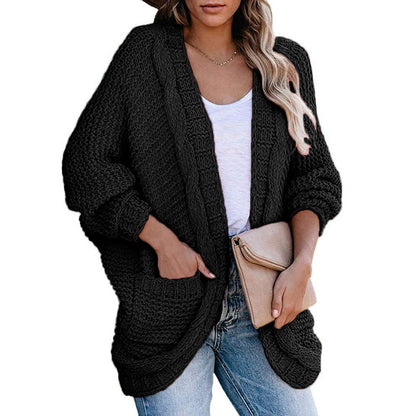 Dames gros tricot cardigan avec manches ouvertes et poches spacieuses Chic und Stil